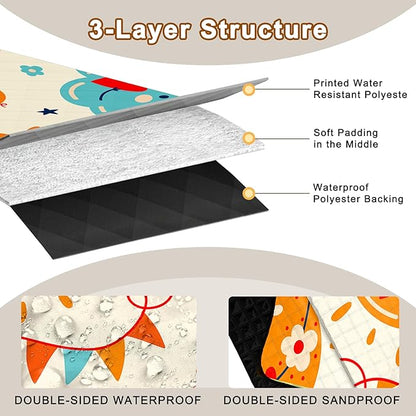 Poedist Extra Large Picnic Blanket Waterproof,80"x 80"Foldable Machine Washable Beach Blanket,Outdoor Blanket for 6-8 Adults,Suitable for Indoor Crawling,Park Beach,Camping,Hiking,Family Travel(Sun)