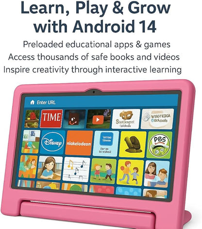 10.1" Kids Tablet Android 14 | 64GB Octa-Core 8GB RAM | Shockproof Case & Parental Control | 12H Fast Charge | HD Display w/Google Kids Space & Educational Apps | WiFi 6/Bluetooth/GPS | Ages 3-12