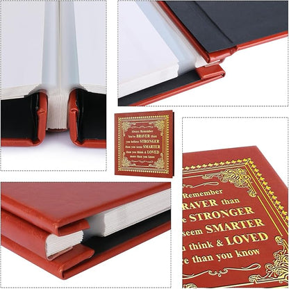 Inspirational Leather Photo Album,Magnetic Self-Stick Page Photo Album,Family Album,Hand Made DIY Albums Holds 3x5, 4x6, 5x7, 6x8 Photos (brown-always remember)