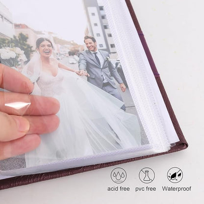 RECUTMS Photo Album 4x6 with Writing Space 100 Photos Photo Book, Leather Cover Picture Album with Memo Areas for Wedding Anniversary Family Baby Couple Valentines Graduation Travel (Purple)