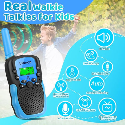 Vvinca Walkie Talkies for Kids Rechargeable 3 Pack, Toys for Boys Girls Age 3-13 Ourdoor Camping Birthday Gift, 3KM Long Range Walkie-Talkie 2 Way Radios 22 CH VOX with Li-ion Battery Flashlight