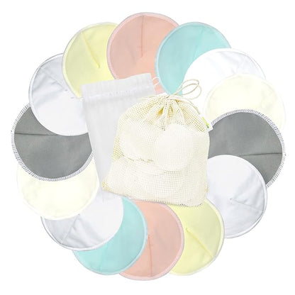 wegreeco Nursing Breast Pads (14 Pack) + Laundry Bag & Travel Storage Bag, 4.7 inch Option - Washable & Reusable Breastfeeding Nursing Pads (Peaceful, Large, Contoured Shape)