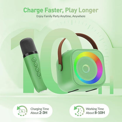 Mini Karaoke Machine：Portable Bluetooth Karaoke Microphone, Singing Speaker with 2 Wireless Mic and Light Kids Adults, Christmas Birthday Gifts for Girls Boys Family Home Party(Green)