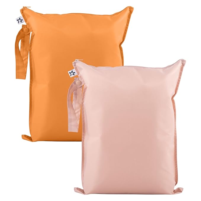 Tiny Twinkle Mess proof Waterproof Wet Dry Bag,2pk Reusable Wet Bags for Swimsuits&Baby Clothes,Leakproof Wet Bag,Waterproof Bag for Travel&Diaper bag,Wet Bags for Baby (Taupe, Dandelion)