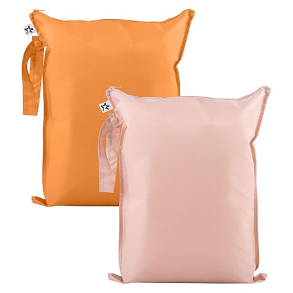 Tiny Twinkle Mess proof Waterproof Wet Dry Bag,2pk Reusable Wet Bags for Swimsuits&Baby Clothes,Leakproof Wet Bag,Waterproof Bag for Travel&Diaper bag,Wet Bags for Baby (Taupe, Dandelion)