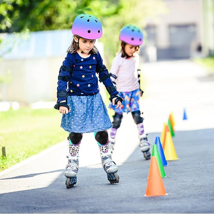 Kids Bike Helmet Set Adjustable for Children, Boys, Girls and Teenagers Aged 3-8 Years Includes Elbow, Knee, Wrist Guards Children's Helmet Protection Set for Bikes SkateboardsRollerskates
