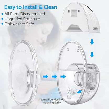 LAMSUET Electric Hands-Free Breast Pump, Strong Suction Wearable Breast Pump with 4 Modes & 12 Levels (White, 1 Pack)