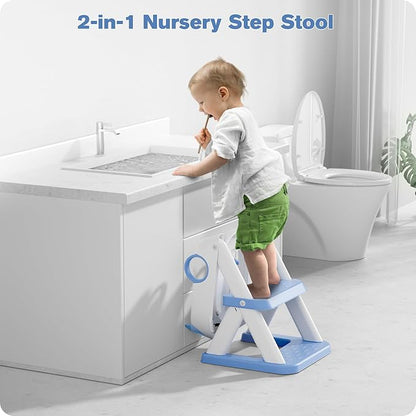 Potty Training Seat, Upgrade Toddler Toilet Seat for Kids Boys Girls, 2 in 1 Potty Training Toilet for Kids, Splash Guard Anti-Slip Pad Step Stool(Blue)