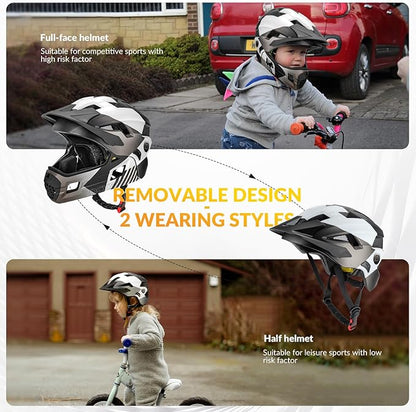 ROCKBROS Kids Bike Helmet Adjustable Detachable Full Face Bike Helmet for Children Bicycle, Skateboard, Scooter, Protective Gear