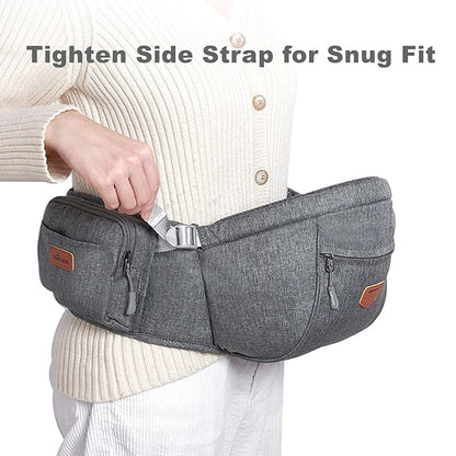 SUNVENO Baby Hip Carrier with Hip Seat, CPC-Certified, Ergonomic Infant Carrier for Newborns & Toddlers up to 45 lbs, Adjustable Waistband, Multiple Pockets, All-Season, Grey