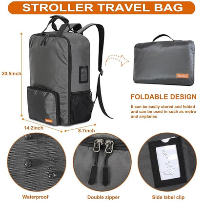Mactso Stroller Travel Bag Compatible with GB Pockit Air Plus All Terrain and GB Pockit + All City, Lightweight Stroller Travel Backpack for Airplane (Grey, L)