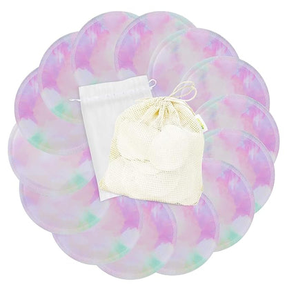 wegreeco Nursing Breast Pads (14 Pack) + Laundry Bag & Travel Storage Bag, 4.7 inch - Washable & Reusable Breastfeeding Nursing Pads (Plain Shape, Dreamy, Large)