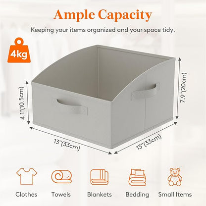 Lifewit Storage Baskets for Shelves, 6 Packs Non-woven Fabric Trapezoid Closet Organizer Bins with Handles, Foldable Clothing Containers Box for Clothes, Toy, Towel, Book, DVD, Hats, Small-Light Grey