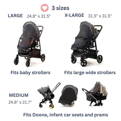 Stroller Sun Shade - Universal UV Protection Cover for Strollers Sunshade with See Through, Clip-On Sun Blocker, Sun Shield for Baby, Breathable Adjustable Fit, Full Coverage, L Black