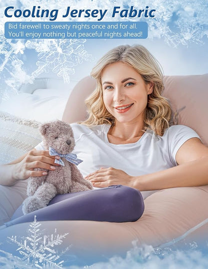 Meiz Pregnancy Pillows, Cooling Pregnancy Pillows for Sleeping, Maternity Pillow for Tall Pregnant Woman, Pregnancy Body Pillow with Cooling Jersey Cover, Apricot