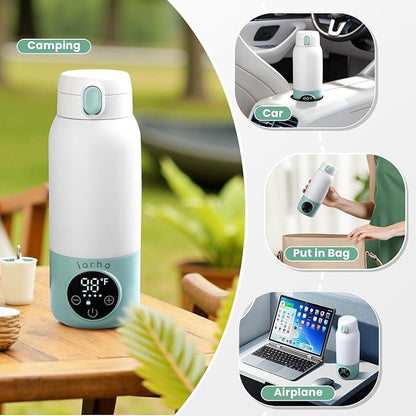 Portable Milk Warmer for Travel, 17oz Large Capacity Bottle, Fast Breastmilk Water Warmer On The Go with LCD Display, 98-158°F Temperature Adjustment, for Vehicle, Car, Airplane Journey