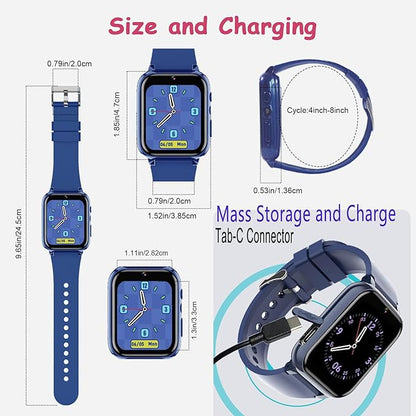 Goodatech 1.69'' Kids Smart Watch 4-12 Years Boys Girls, 26 Puzzle Games,HD Camera,Video Music Player,Pedometer,Flashlight,Alarm Clock,Learn Card,Audio Book,Smartwatch for Children Gifts (Blue)