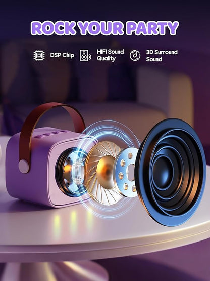 YLL Mini Karaoke Machine for Kids Adults: Portable Loud Speaker with 3 Wireless Microphones -Most Popular Birthday Party Gifts for Girls Boys 3, 4, 5, 6, 7, 8, 9, 10,11+ Year Old Toys (Purple-3 Mics)