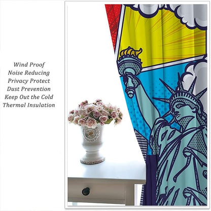 City Rod Pocket Blackout Curtains for Boy Girl Bedroom, Pop Art Style New York Cityscape Thermal Insulated Home Window Drapes for Living Room Darkening, 42x45 inch