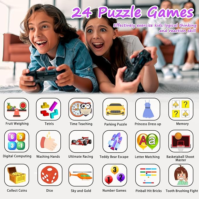 Smart Watch for Kids Ages 4-12, 24 Puzzle Games HD Touch Screen Camera Alarm Clock Birthday Gift for Girls 6-9 Years Old