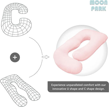 MOON PARK Pregnancy Pillows for Sleeping - U Shaped Full Body Maternity Pillow with Removable Cover - Support for Back, Legs, Belly, HIPS - 65 Inch - Pink