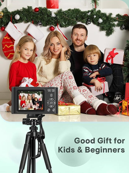 Digital Kids Camera 1080P Vlog Camera with 64GB, Lanyard, 16X Zoom Anti Shake, Card Reader 44MP Compact Portable Point Shoot Digicam for Kid Teen Girl Boy Christmas Halloween Thanksgiving(Black)