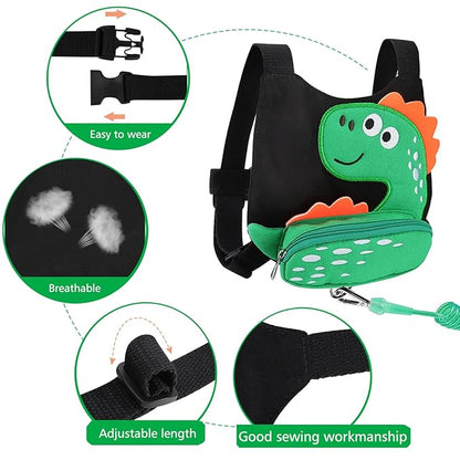 3 in 1 Toddler Harness Leash + Baby Anti Lost Wrist Link, Accmor Cute Dinosaur Child Safety Harness Tether, Kids Walking Wristband Assistant Strap Belt for Parent Boys Outdoor Activity (Black)