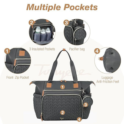 Diaper Bag Tote, Large Baby Diaper Bags Waterproof, Hospital Bag for Labor Delivery with Pacifier Case, Changing Pad, Shoulder Strap, Dark Gray