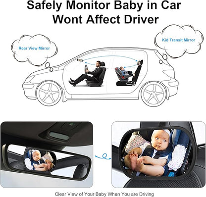 Baby Car Mirror, Safety Car Seat Mirror for Rear Facing Infant, Clear Wide View, 360°Rotation, Easily Observe the Baby Move, Secure, Shatterproof, Crash Tested and Certified (Black)