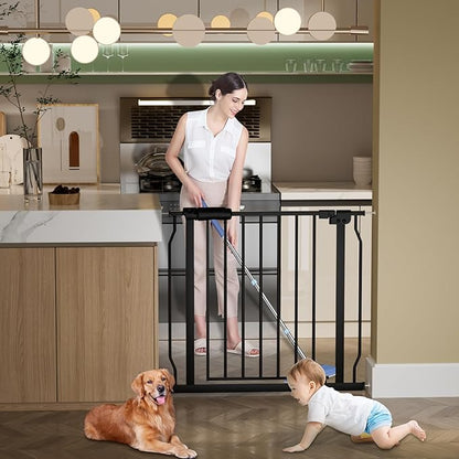 Walk Through Baby Gates Extra Wide for Stairs Doorways Auto Close Tension Black Metal Child Pet Safety Gates with Pressure Mount 62-67 Inch