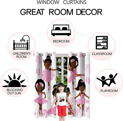 Black Girl Blackout Curtains 2 Panels 63" Inch Drapes for Kids Nursery Bedroom Kids Blackout Curtains Cute Girls Themed Grommet Top Thermal Insulated Curtains for Nursery, 82" x 63"