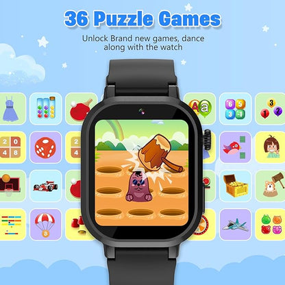 Kids Waterproof Smart Watch Boys Gift Age 3-12 with 39 Game HD Touch Screen Music Player Video Camera Pedometer Alarm Clock Birthday Gift for 6 7 8 9 Year Olds Black