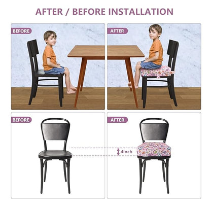 Toddler Booster Seat for Dining Table,4 Inches Washable Double Safer Straps Non-Slip Bottom Booster Seat for Kids, Portable Travel High Density Sponge Detachable Increasing Cushion for Child...