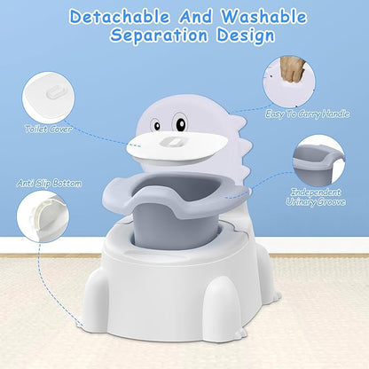Potty Seat Baby Training Chair Boys Girls Toddler Dinosaur Comfortable children 1-5 years old Baby toilet Animal seat with lid back potty trainer (Grey)