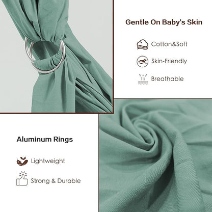 Baby Wrap Ring Sling 7-35 lbs, Baby Sling Carrier for Newborn, Toddler, Infant Holder, Lightweight Baby Carrier Wraps, Green