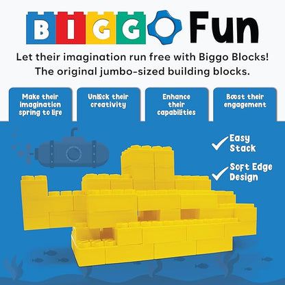 Big Blocks for Kids Ages 4-8 — Indoor & Outdoor Blocks Kids Games — Yellow Large Building Blocks - 48pc
