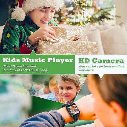 Smart Watch for Kids 4-12 Years Boys Girls,Smartwatch,Aluminum Case with Pink Sport Band,24 Games Camera Voice Music Video Player Recorder,Pedometer Flashlight, Birthday (Black)
