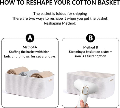 Large Storage Baskets for Organizing, Closet Shelf Baskets for Clothes Blanket Towels, Baby Nursery, Toy Bins Box, Woven Rope Baskets, 17 x 13 x 7.5”, 4 Packs Off White