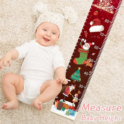 Christmas Baby Growth Chart for Wall, Height Chart for Kids, Xmas Kids Nursery Decor, Hanging Ruler Wall Decor, Kids Room Decor, Holiday Gifts for Boys Girls Toddlers - 76.7 x 7.9in with Black Wood