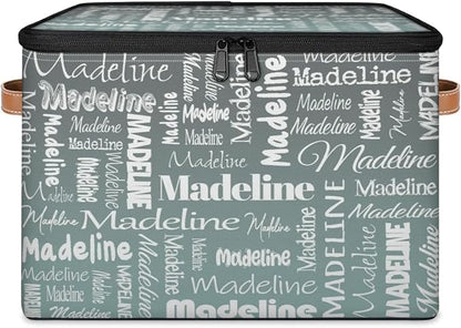 Custom Storage Basket with Name, Personalized Storage Bins with Zipper Lid, Foldable Fabric Storage Box Large capacity with Handle Gradient Grey Green