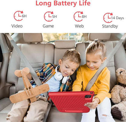 JREN Tablet for Kids｜10 Inch Kids Tablet Android 14｜Octa-core｜64GB｜WiFi ｜Bluetooth｜Parental Control｜Children Content｜Children Toddler Red