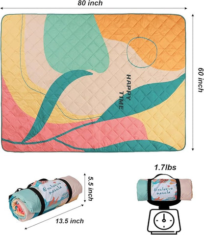 Exclusivo Mezcla Waterproof Picnic Blanket 60x80 Inches Large Multicolor Floral Polyester Sandproof Modern Camping Blanket