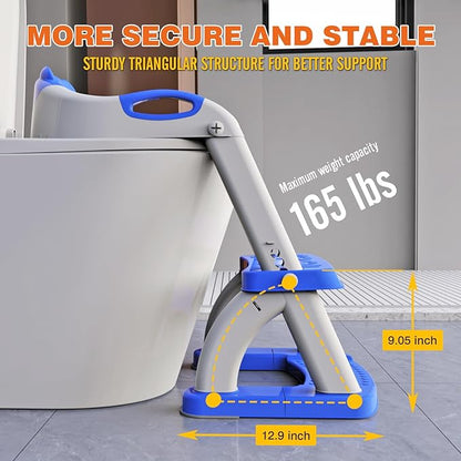 SKYROKU Potty Training Toilet, New Sector-Shape Stabilized Base two in one Toddler Toilet Seat with Splash Guard, Anti Slip Pad, and Step Stool Dark Blue