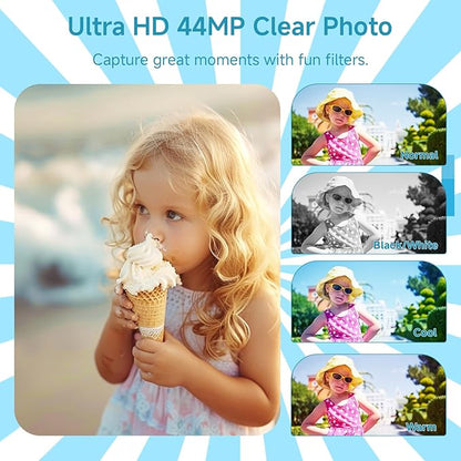 Digital Camera for Teens, FHD 4K 44MP with 64GB SD Card, 16X Digital Zoom, Compact Point Shoot Camera Blue
