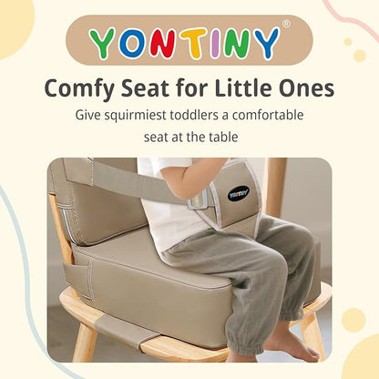 Toddler Booster Seat for Kitchen Chair, 2-in-1 Dining Table Booster Seat with Backrest & Adjustable Straps – Easy-Clean, PU Portable Toddler Eating Travel Increasing Cushion - Dark Coffee