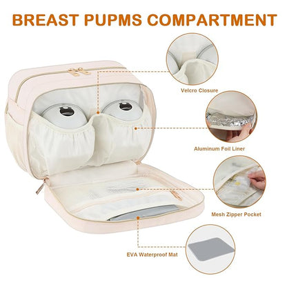 PIIOSER Insulated Baby Bottle Bag with Ice Pack, Breastmilk Cooler Compatible with Wearable Breast Pumps & Accessories - Breastfeeding On The Go for Nursing & Working Moms, Cream