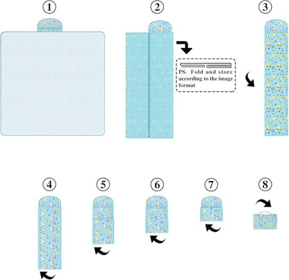 UDEAR Foldable Picnic Blanket,80"x80" Waterproof, Sandproof, Portable with Tote Bag for Beach, Park, Camping, and Travel,Blue