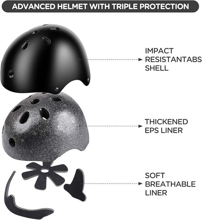 DaCool Kids Bike Helmet Set Skateboard Knee Pads - Kids Helmet Elbow Pads Wrist Guards Adjustable for 3~10yrs Girl Boy Kids Protective Gear Set for Sport Cycling Bike Roller Skating Scooter