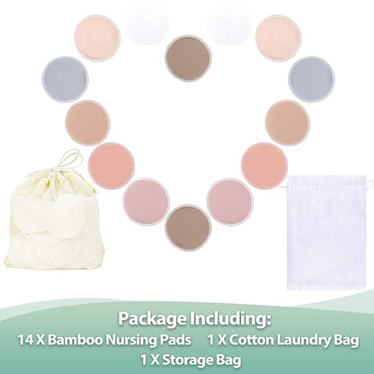 wegreeco Nursing Breast Pads (14 Pack) + Laundry Bag & Travel Storage Bag, 4.7 inch Option - Washable & Reusable Breastfeeding Nursing Pads (Mild, Large)
