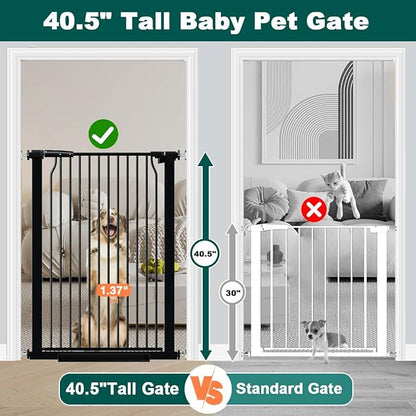 Fairy Baby 40.5" Extra Tall Baby Gate for Stairs, 65.8"-72.2" Extra Wide Long Dog Pet Gate Indoor for House, Safety Child Toddler Gate, Metal Auto Close Doggie Puppy Gates Barrier for Doorway, Black